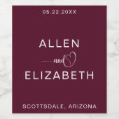 Moderne Bourgogne Stijlvolle Bruiloft Mousserende  Wijn Etiket (Enkel label)