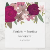 Moderne Bourgogne Tuin Bloemen Bruiloft Paar Naam Wijn Etiket (Enkel label)