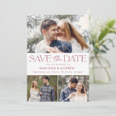 Moderne Bourgogne Typografie 3 Foto Save The Date (Staand voorkant)