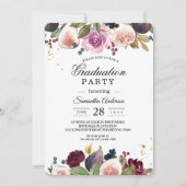 Moderne Bourgogne Waterverf Flowers & Berry Kaart (Voorkant)