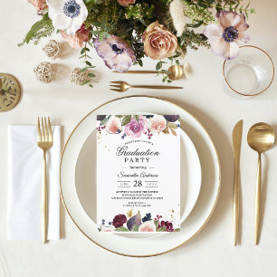 Moderne Bourgogne Waterverf Flowers & Berry Kaart