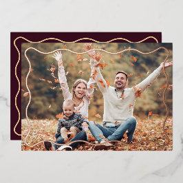 Moderne Bourgogne Wavy Lijst Thanksgiving Fotokaar Folie Feestdagenkaart