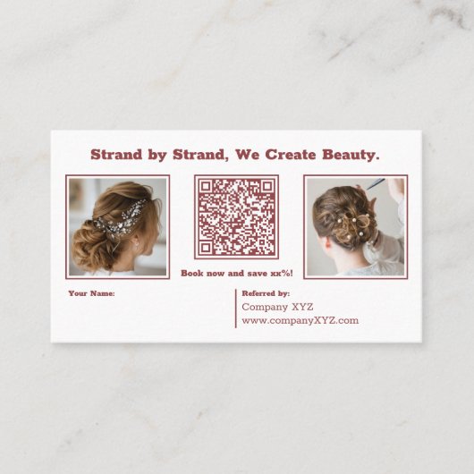 Moderne Bourgogne & Witte Huwelijk Haarstylist Aanbevelingskaartje (Voorkant)