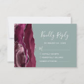 Moderne Bourgogne Zilveren Agaat Sage Groene Bruil RSVP Kaartje (Voorkant)