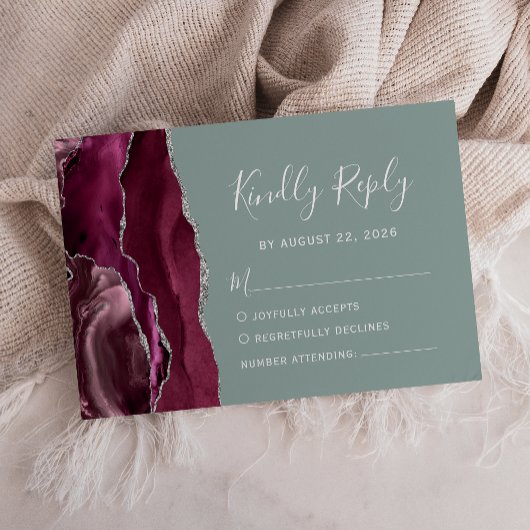 Moderne Bourgogne Zilveren Agaat Sage Groene Bruil RSVP Kaartje