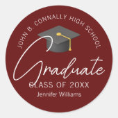Moderne Bourgondië Afstuderen aangepaste afstudere Ronde Sticker (Voorkant)