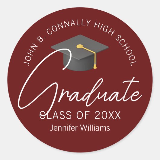 Moderne Bourgondië Afstuderen aangepaste afstudere Ronde Sticker (Voorkant)