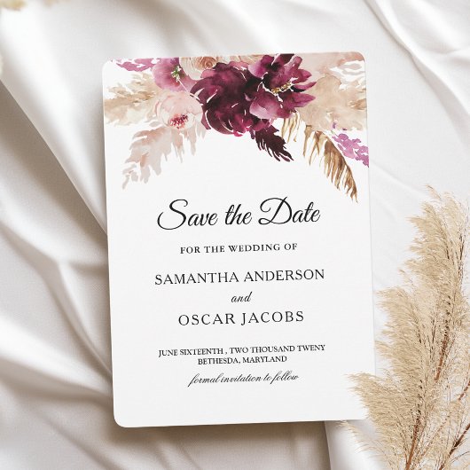 Moderne Bourgondië Blush Roze Bloem Save The Date