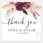 Moderne Bourgondië Blush Roze Bloem Vierkante Sticker (Voorkant)