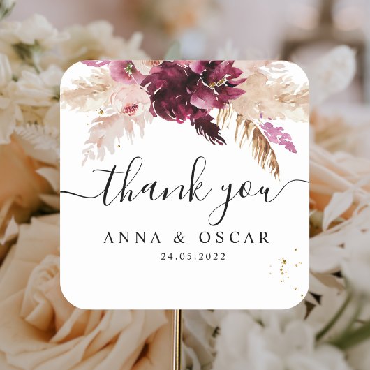 Moderne Bourgondië Blush Roze Bloem Vierkante Sticker