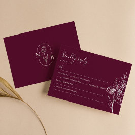 Moderne Bourgondië Boho Bruiloft Eenvoudig Elegant RSVP Kaartje