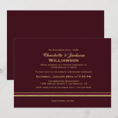 Moderne Bourgondië en Gouden Eenvoudige Trouwrecep Kaart (Voorkant / Achterkant)