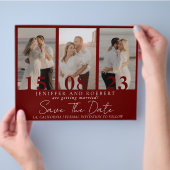 Moderne Bourgondië Foto Collage Save the Date Kaar Flyer (Hand)