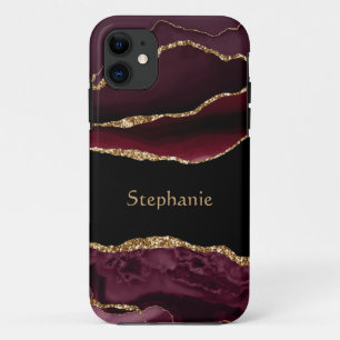 Moderne Bourgondië Goud Agaat Kristal Gepersonalis Case-Mate iPhone Case