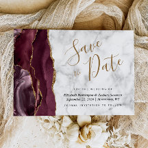Moderne Bourgondië Goud Agaat Marmer Save the Date