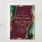 Moderne Bourgondië Goud Smaragdgroene Trouw Kaart (Voorkant)
