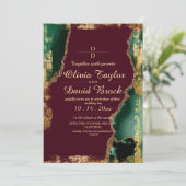 Moderne Bourgondië Goud Smaragdgroene Trouw Kaart (Staand voorkant)