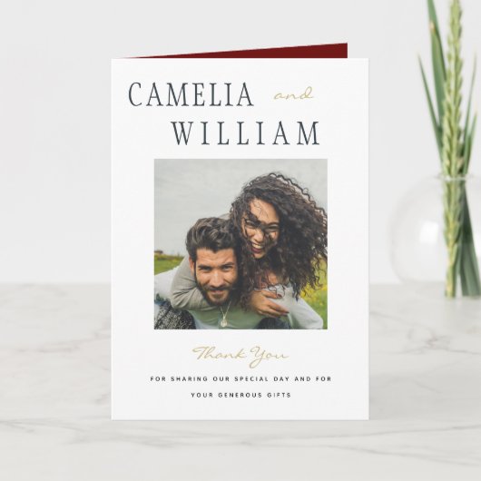 Moderne Bourgondië Gouden Bruiloft FOTO Dankjewel Bedankkaart (Voorkant)