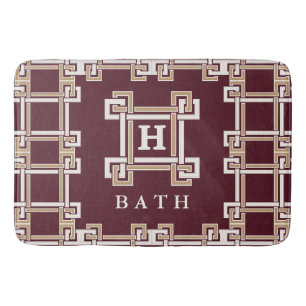 Moderne Bourgondië Gouden Griekse Sleutel Monogram Badmat