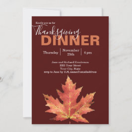 Moderne Bourgondië Herfstblad Thanksgiving-diner Kaart