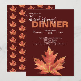 Moderne Bourgondië Herfstblad Thanksgiving-diner Kaart