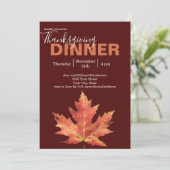 Moderne Bourgondië Herfstblad Thanksgiving Dinner Kaart (Staand voorkant)