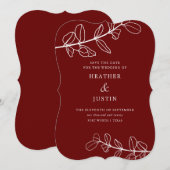 Moderne Bourgondië Loof Save the Date Kaart (Voorkant / Achterkant)