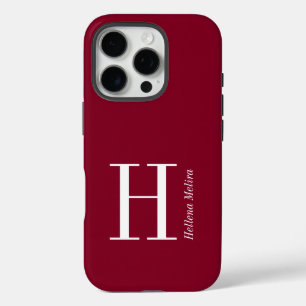 Moderne Bourgondië Monogram Naam iPhone 16 Pro Hoesje