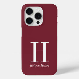 Moderne Bourgondië Monogram Naam iPhone 15 Pro Case