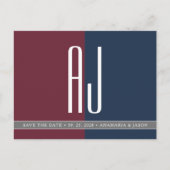 Moderne Bourgondië Navy Blauwe Trouw Save The Date Aankondigingskaart (Voorkant)