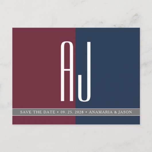 Moderne Bourgondië Navy Blauwe Trouw Save The Date Aankondigingskaart (Voorkant)