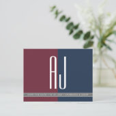 Moderne Bourgondië Navy Blauwe Trouw Save The Date Aankondigingskaart (Staand voorkant)