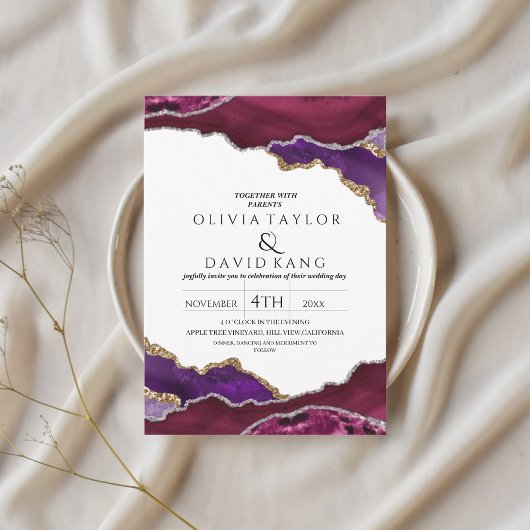 Moderne Bourgondië nep goud Paarse mix Agate Trouw Kaart