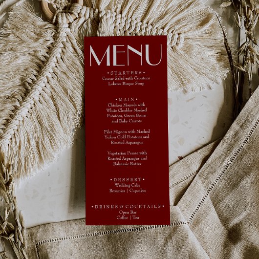 Moderne Bourgondië Retro Whimsical Fun Bruiloft Menu