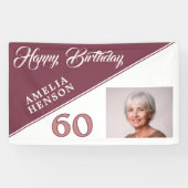 Moderne Bourgondië Rood Gelukkig 60ste Verjaardag  Spandoek (Horizontaal)