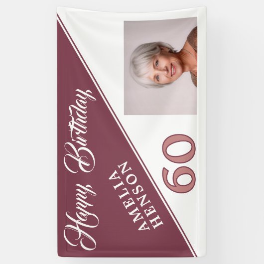 Moderne Bourgondië Rood Gelukkig 60ste Verjaardag  Spandoek (Verticaal)