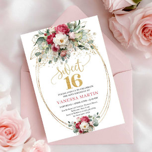 Moderne Bourgondië Witte Bloemige Sweet Sixteen Ui Kaart