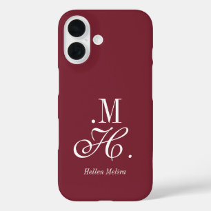 Moderne Bourgondië Witte Monogram Naam iPhone 16 Hoesje