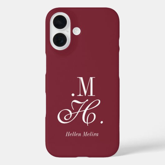 Moderne Bourgondië Witte Monogram Naam Case-Mate iPhone Case (Achterkant)