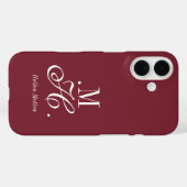 Moderne Bourgondië Witte Monogram Naam Case-Mate iPhone Case (Achterkant (horizontaal))