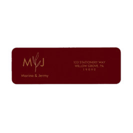 Moderne Bourgondiër Gouden Blaadje Monogram Etiket