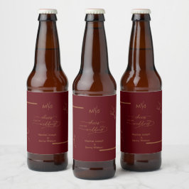 Moderne Bourgondiër Gouden Blaadje Rand Monogram Bier Etiket