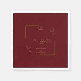 Moderne Bourgondiër Gouden Blaadje Rand Monogram Servet