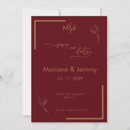 Moderne Bourgondiër Gouden Folder Monogram Geschre Save The Date