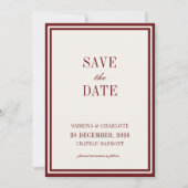 Moderne Bourgondiër Oud Geld Huwelijk Bewaar De Da Save The Date (Voorkant)
