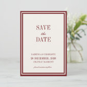 Moderne Bourgondiër Oud Geld Huwelijk Bewaar De Da Save The Date (Staand voorkant)
