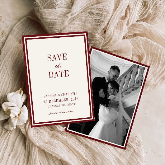 Moderne Bourgondiër Oud Geld Huwelijk Bewaar De Da Save The Date