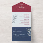 Moderne Bourgondische, blauwe bruiloft met geperfo All In One Uitnodiging (Binnen)