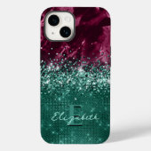 Moderne Bourgondische Blauwgroen Mint Glitter Marb Case-Mate iPhone Case (Achterkant)