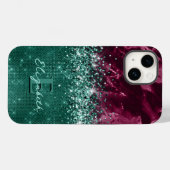 Moderne Bourgondische Blauwgroen Mint Glitter Marb Case-Mate iPhone Case (Achterkant (horizontaal))